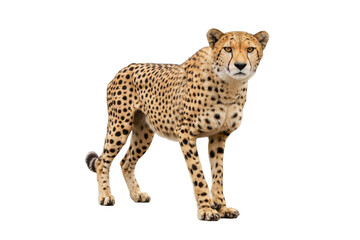 Full body portrait of a beautiful spotted cheetah standing isolated on transparent background © Png Zone