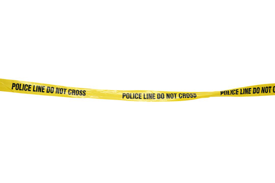 Yellow police line do not cross caution tape isolated on transparent background