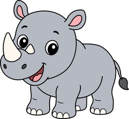 Cute cartoon rhinoceros illustration, happy gray rhino character for kids, friendly safari animal vector isolated on white background © Hung