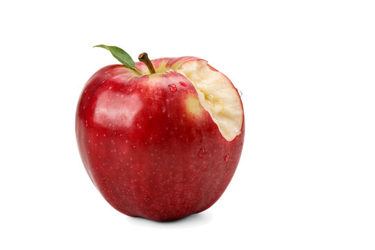 Fresh red apple with a bite taken out isolated on transparent background