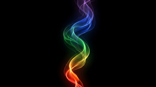 Colorful smoke swirl with rainbow gradient against dark background illustration