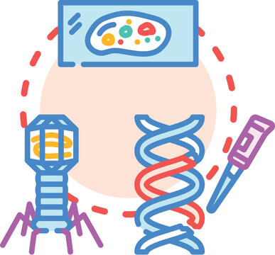 Scientists studying microscopic single cell lifeforms, dna replication, and genetic modification processes, representing microbiology, biotechnology, and the manipulation of genetic material