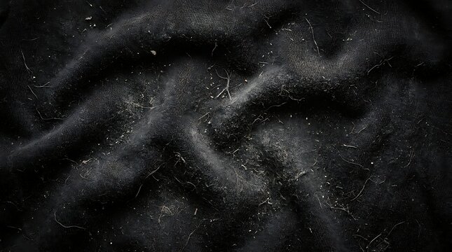 Dark Textured Fabric Surface with Lint and Fur