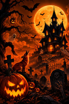Spooky Halloween illustration, Happy Halloween.