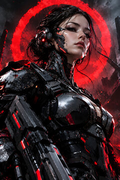 Futuristic Cyborg Portrait of a High Tech Super Soldier, Human and Machine Fusion, Advanced Robotic Armor, Artificial Intelligence, Cybernetic Enhancement