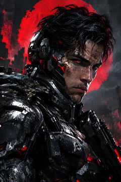 Futuristic Cyborg Portrait of a High Tech Super Soldier, Human and Machine Fusion, Advanced Robotic Armor, Artificial Intelligence, Cybernetic Enhancement