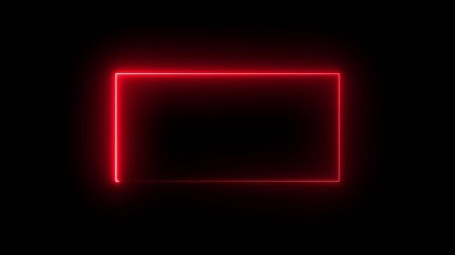 glowing neon red color square rectangle picture frame icon animation display neon box footage shape round seamless border retro movement on black background