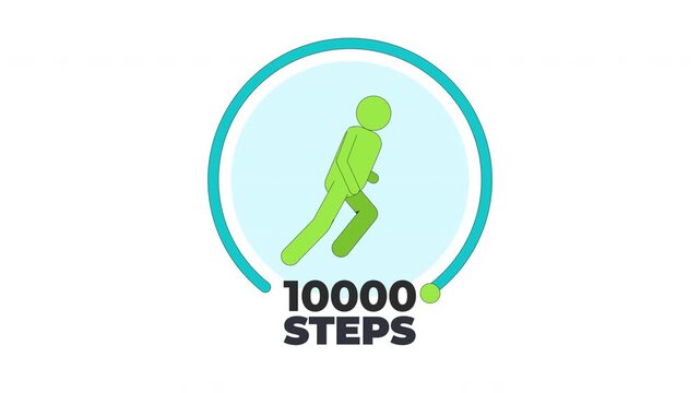 10000 steps daily walking goal fitness tracker onboarding ui animation. Running figure inside circular progress target. Web design. Mobile app intro motion. Micro UX scene 4K video on transparent
