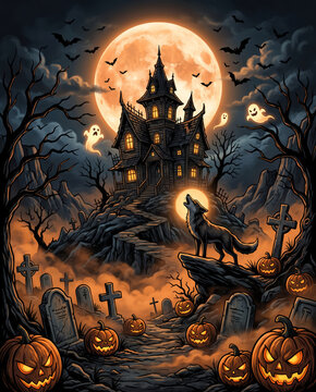 Spooky Halloween illustration  Happy Halloween.