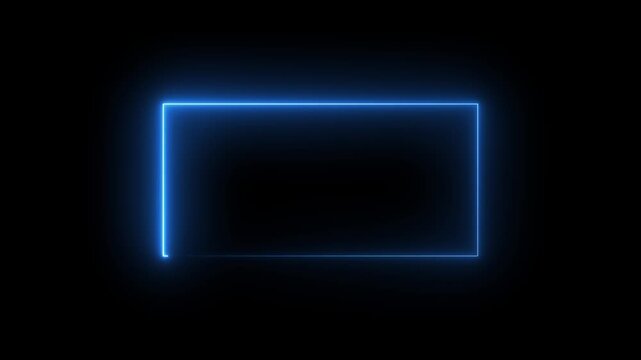 glowing neon blue color square rectangle picture frame icon animation display neon box footage shape round seamless border retro movement on black background