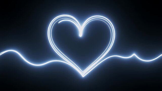 A triptych of glowing blue heart outlines with a wavy line running through them against a dark background.