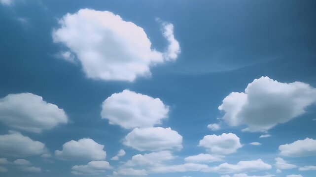 A triptych of fluffy white clouds scattered across a bright blue sky.