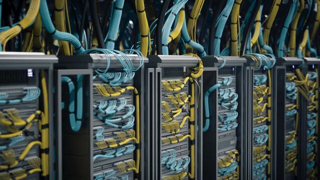 Data Center Server Room Rack Cabinets Built for Ai Artificial Intelligence Training and Model Hosting, Where Deep Machine Learning Workloads Process Big Data Across Gpu Supercomputer Nodes.