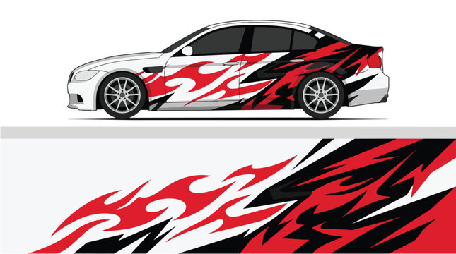 Car Wrap Design with Aggressive Red Black Flame Decal
