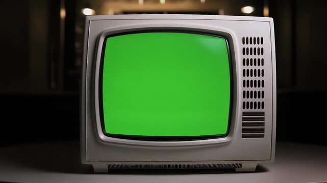 A triptych of old televisions with green screens.