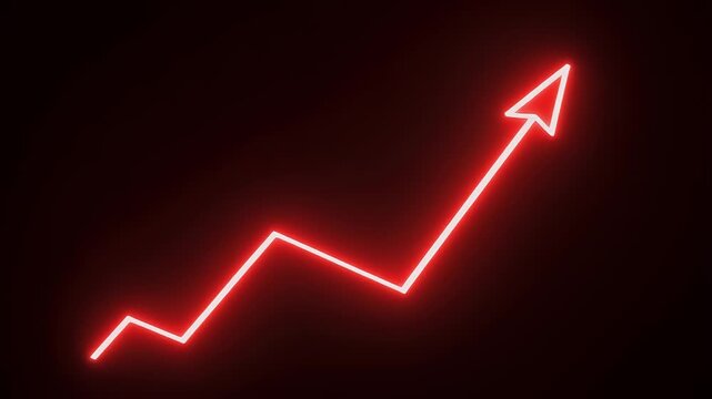 A red neon line graph displays an upward trend across three distinct segments against a dark background.