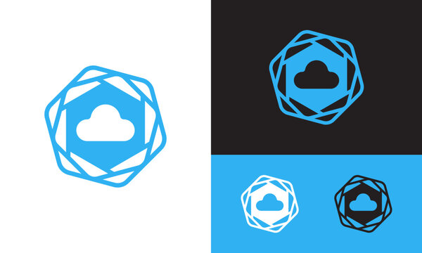 Modern abstract cloud logo icon design with geometric hexagonal frame elements.