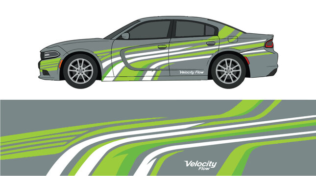 Car Wrap Design with Velocity Flow Racing Livery in Green and Gray