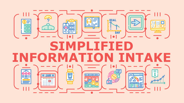 Simplified information intake banner infographic. Clarity comprehension, absorption processing, concise condensation icon vector illustration