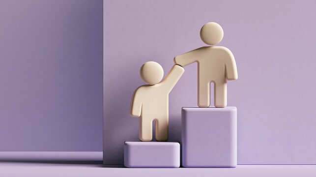 Two figures representing collaboration, mentorship, help and support. Personal development, career advancement and success concept