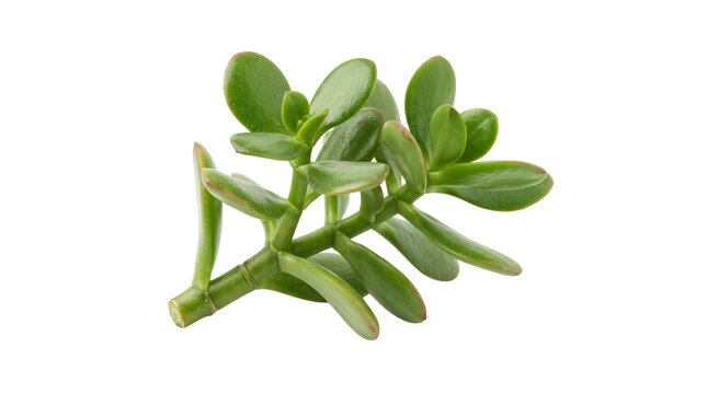 Fresh Jade Plant Succulent Stem, Green Money Tree Cutting, Botanical Houseplant Propagation Foliage isolated PNG with Transparent Background
