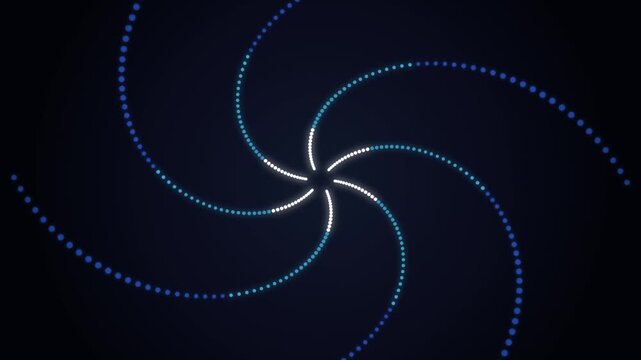 Glowing Circular Motion Graphics Background with Spiraling Blue and White Particle Lines Animation