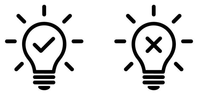 light bulb approval and rejection icon set