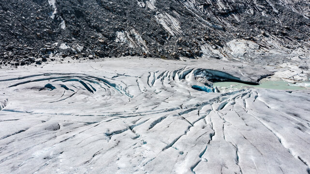 Crevassed Ice Surface of Rhone Glacier in the Swiss Alps