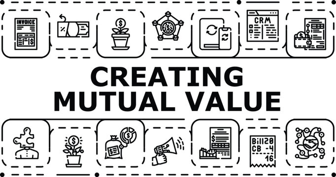 Creating mutual value banner infographic. Mutuality support, reciprocity alignment, benefit agreement icon vector illustration