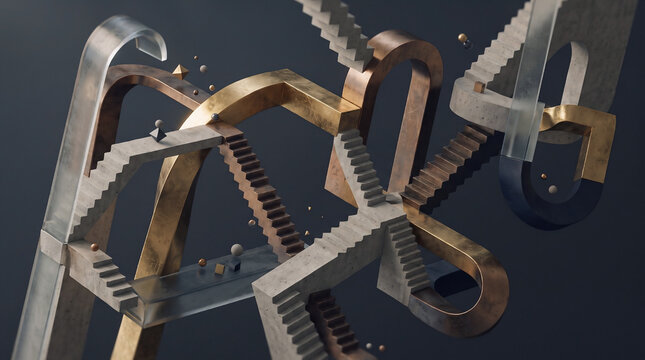 Impossible 3D Architectural Geometric Illusion with Endless Loops and Staircases