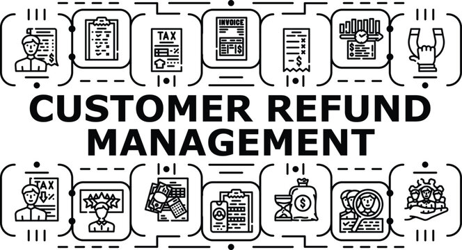 Customer refund management banner infographic. Tracking cancellation, approval chargeback, reversal order icon vector illustration