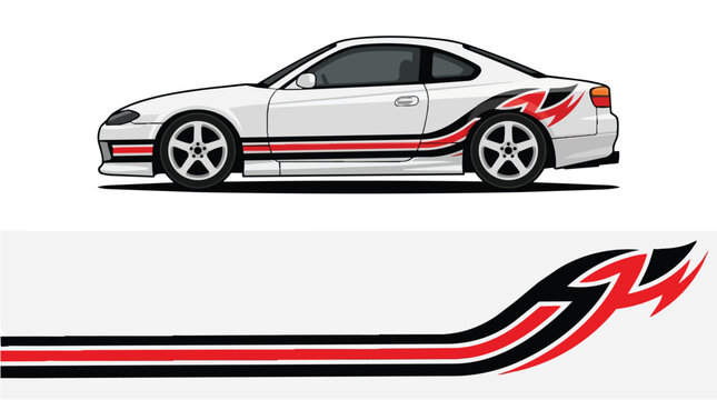 Car Wrap Design with Aggressive Racing Livery in Red Black and White