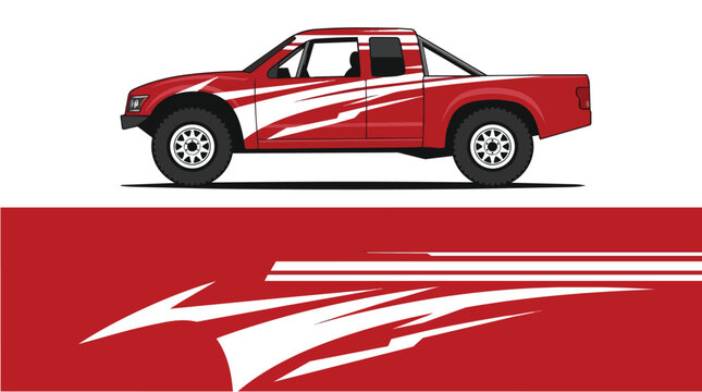 Car Wrap Design with Aggressive Red and White Racing Livery
