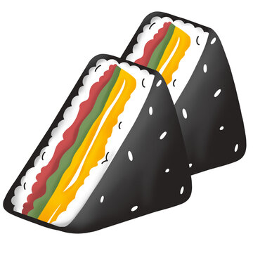 Korean samgak gimbap triangular rice ball wrapped in seaweed vector illustration isolated on transparent background.