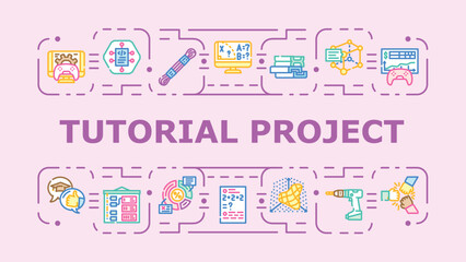 Fototapeta premium Tutorial project banner infographic. Build example, task exercise, study develop icon vector illustration