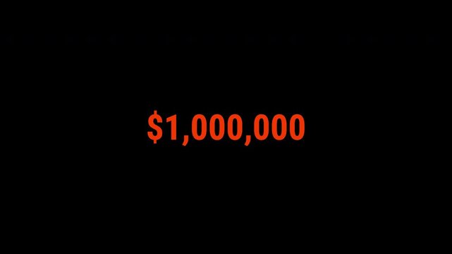 Money Dollar Counter Animation 0 to 2,000,000 USD On A Transparent Background, Increase Counting Numbers With Dollar Sign And Decimal 0 To 2M Amount Investment Or Figures Concepts, 4k Animation.