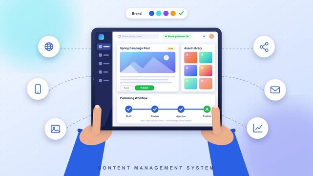 Content Management System Tablet Interface with Hands | 4K Animated Dashboard Concept Loop