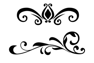 Set of black vintage floral corners and curly flourish ornaments vector silhouette symbols for design © My Mart