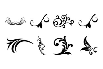 Set of black vintage floral corners and curly flourish ornaments vector silhouette symbols for design © My Mart