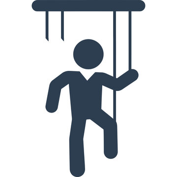 A person hanging from strings like a puppet icon