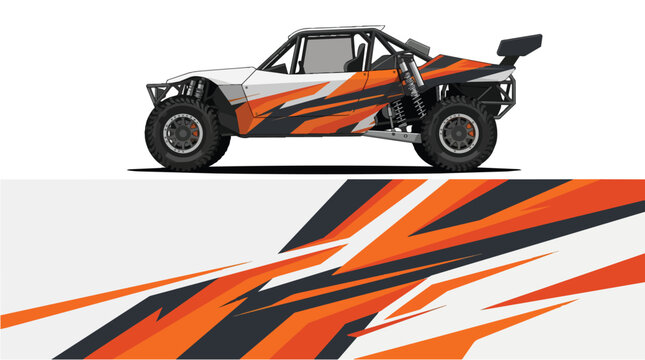 Car Wrap Design with Aggressive Racing Stripes in Orange and Black