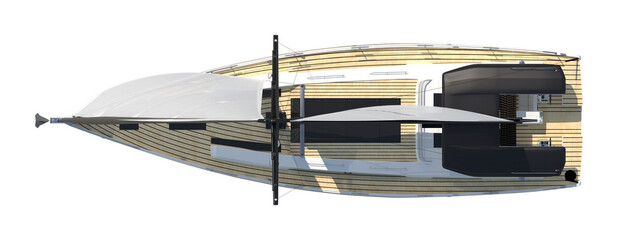 Modern sailing yacht with streamlined deck and mast, shown as an isolated 3D render © changnam37