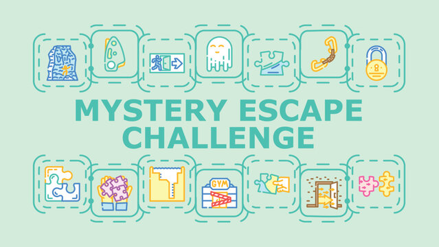 Mystery escape challenge banner infographic. Suspense breakout, puzzle cryptic, covert enigma icon vector illustration