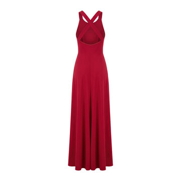 Elegant backless red maxi dress with crisscross straps