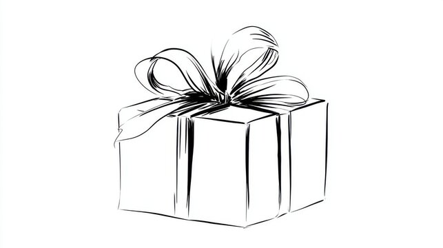 Christmas Gift Box Sketch. A hand-drawn sketch of a festive gift box tied with a bow, perfect for holiday celebrations and New Year's greetings