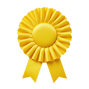 Bright yellow satin rosette award ribbon badge