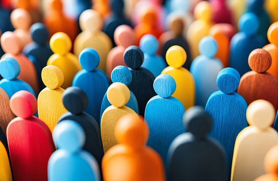 Colorful Wooden Human Figures Crowd &ndash; Diversity, Unity and Community Concept