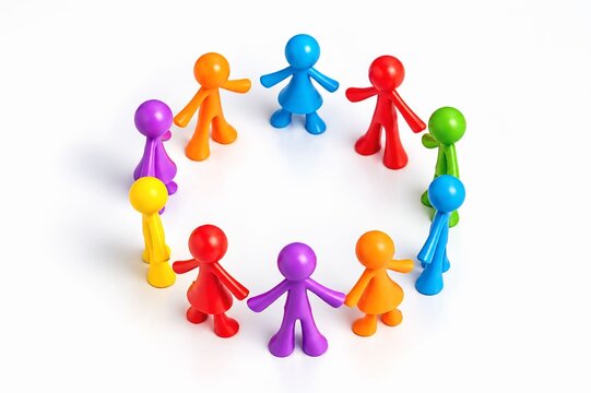 Colorful Human Figures Standing in a Circle &ndash; Unity, Teamwork and Community Concept