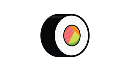 A colorful maki sushi roll is displayed against a plain white background norimaki japan © Oli