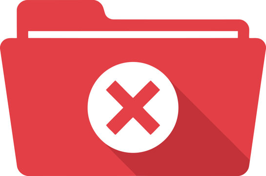 Red folder icon with cross mark symbol isolated on transparent background for digital interface